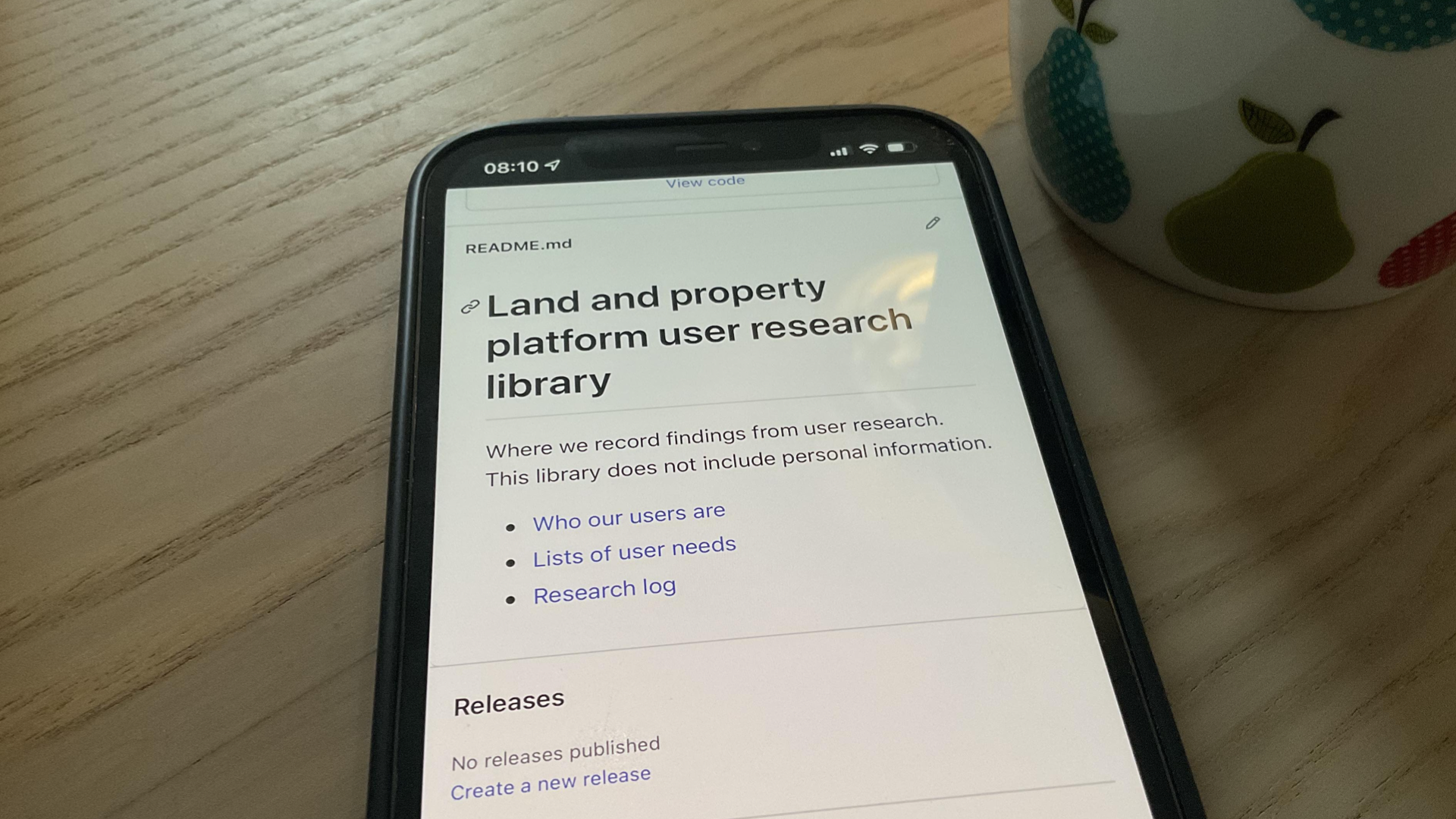 A page from GitHUb with the title: Land and Property platform user research