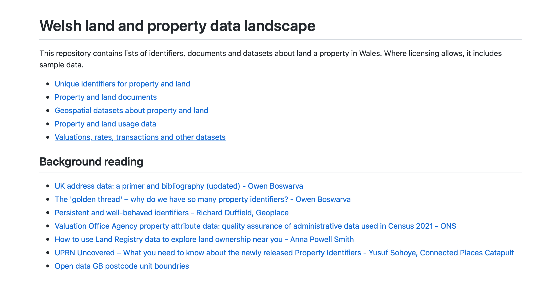 Screenshot of the data landscape website